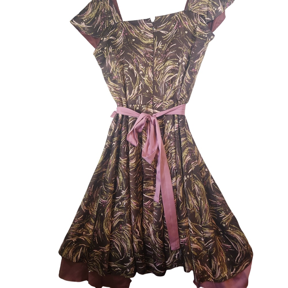 Handmade Craftsmanship Vintage Style Floral Wheat Print Fit Flare dress - Picture 7 of 14